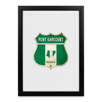 Port Harcourt Nigeria Drapeaux d'armoiries - Affiche encadrée (27 × 37 cm) - noir - Devant