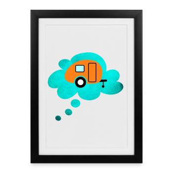 Caravane Nuage de pensée Bubble Camping Caravane rétro - Affiche encadrée (27 × 37 cm) - noir - Devant