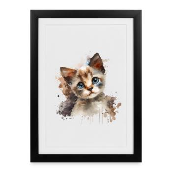 Watercolor Kitten on Bright Background - Framed poster (27 × 37 cm) - black - Front