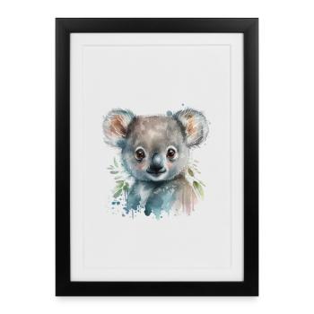 Koala Aquarelle Feuillage - Affiche encadrée (27 × 37 cm) - noir - Devant