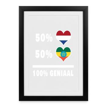 Ethiopie et Pays-Bas 100% Genius Flag - Affiche encadrée (27 × 37 cm) - noir - Devant