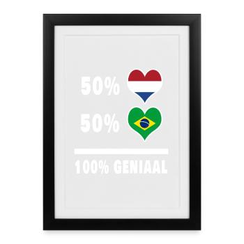 Brazil and the Netherlands 100% Genius Flag - Framed poster (27 × 37 cm) - black - Front