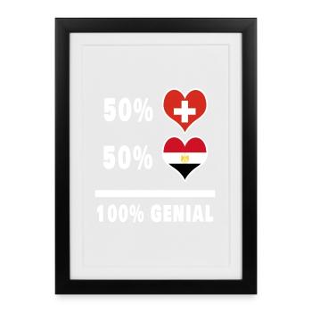 Ägypten und Schweiz 100% Genial Flagge - Gerahmtes Poster (27 × 37 cm) - Schwarz - Vorne