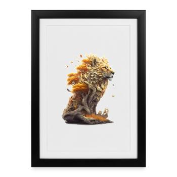 Lion with savannah elements, lion design - Framed poster (27 × 37 cm) - black - Front