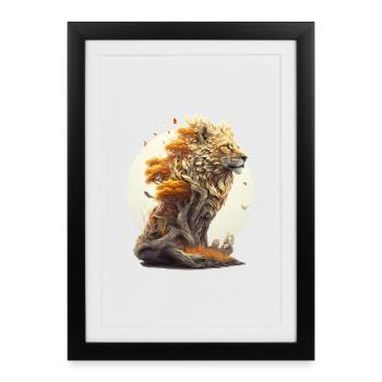 Lion avec corps de savane, design abstrait de lion - Affiche encadrée (27 × 37 cm) - noir - Devant