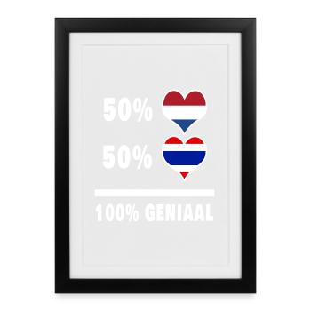 Thaïlande et Pays-Bas 100% Genius flag - Affiche encadrée (27 × 37 cm) - noir - Devant