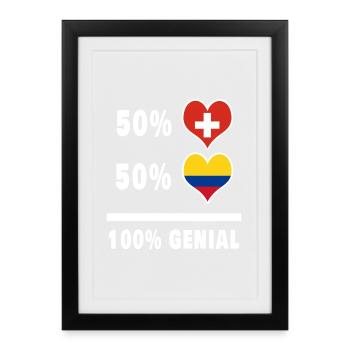Colombia and Switzerland 100% Genial Flag - Framed poster (27 × 37 cm) - black - Front