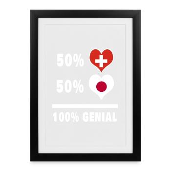 Japon et Suisse 100% Awesome Flag - Affiche encadrée (27 × 37 cm) - noir - Devant
