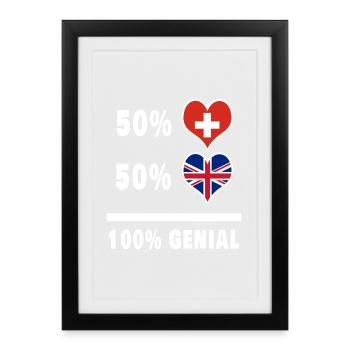 Grande-Bretagne et Suisse 100% Awesome Flag - Affiche encadrée (27 × 37 cm) - noir - Devant