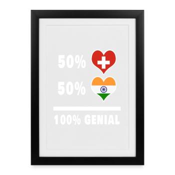 Inde et Suisse 100% Awesome Flag - Affiche encadrée (27 × 37 cm) - noir - Devant