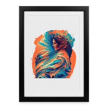 Woman with Waves of Fire and Water - Framed poster (27 × 37 cm) - black - Front