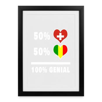 Mali et Suisse 100% Drapeau Génial - Affiche encadrée (27 × 37 cm) - noir - Devant