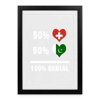 Pakistan und Schweiz 100% Genial Flagge - Gerahmtes Poster (27 × 37 cm) - Schwarz - Vorne