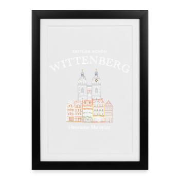 Wittenberg, Marktplatz mit Türmen der Stadtkirche - Gerahmtes Poster (27 × 37 cm) - Schwarz - Vorne