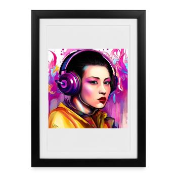 Casque Néon Portrait Style Pop Art - Affiche encadrée (27 × 37 cm) - noir - Devant