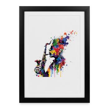 Saxophoniste Musicien Jazz - Affiche encadrée (27 × 37 cm) - noir - Devant