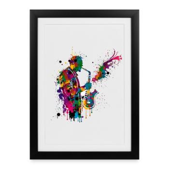 Saxophoniste Musicien Jazz - Affiche encadrée (27 × 37 cm) - noir - Devant