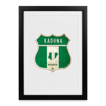 Design du drapeau du Nigeria de Kaduna - Affiche encadrée (27 × 37 cm) - noir - Devant