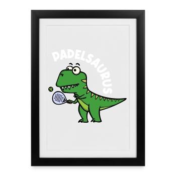 Padel Padelspiel Sport Spieler Dinosaurier Spruch - Gerahmtes Poster (27 × 37 cm) - Schwarz - Vorne