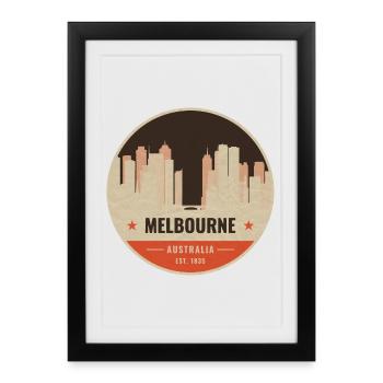 Melbourne Skyline Vintage Badge - Affiche encadrée (27 × 37 cm) - noir - Devant