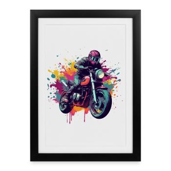 Moto avec tâche de couleur. - Affiche encadrée (27 × 37 cm) - noir - Devant