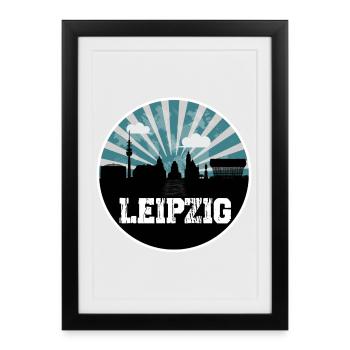 Leipzig Skyline Blue Hour - Framed poster (27 × 37 cm) - black - Front