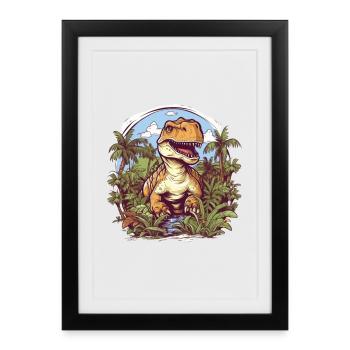 T-Rex Dessin animé Jungle - Affiche encadrée (27 × 37 cm) - noir - Devant