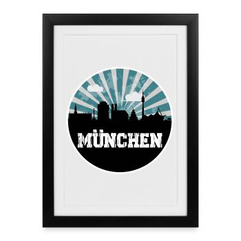 L’heure bleue de Munich Skyline - Affiche encadrée (27 × 37 cm) - noir - Devant