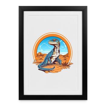 lézard dans la conception de paysage désertique - Affiche encadrée (27 × 37 cm) - noir - Devant