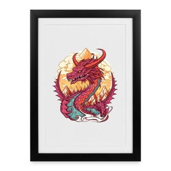 Dragon volcanique lever du soleil - Affiche encadrée (27 × 37 cm) - noir - Devant