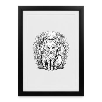Illustration de renard d’amour de la forêt - Affiche encadrée (27 × 37 cm) - noir - Devant