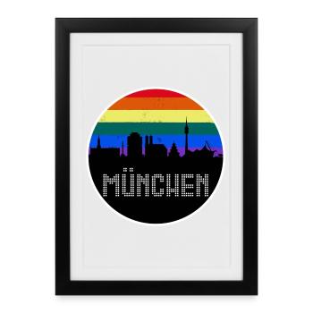 L’arc-en-ciel de Munich Skyline - Affiche encadrée (27 × 37 cm) - noir - Devant