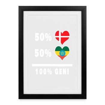 Ethiopie et Danemark 100% drapeau de génie - Affiche encadrée (27 × 37 cm) - noir - Devant