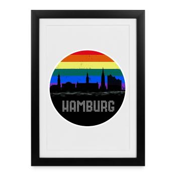 Arc-en-ciel Skyline de Hambourg - Affiche encadrée (27 × 37 cm) - noir - Devant