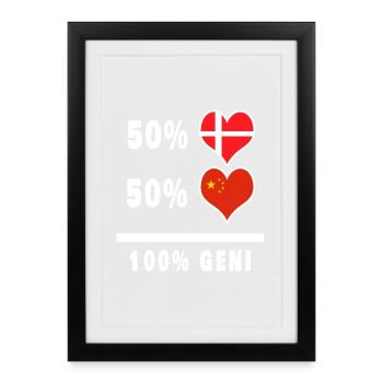 Chine et Danemark 100% drapeau de génie - Affiche encadrée (27 × 37 cm) - noir - Devant