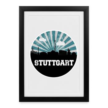 Stuttgart Skyline Blue Hour - Affiche encadrée (27 × 37 cm) - noir - Devant