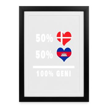 Cambodge et Danemark 100% drapeau de génie - Affiche encadrée (27 × 37 cm) - noir - Devant