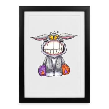 Âne Grin - un sourire en dit plus de 1000 mots - Affiche encadrée (27 × 37 cm) - noir - Devant