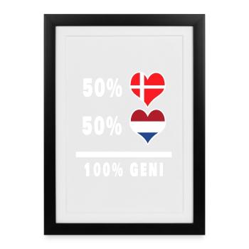 Pays-Bas et Danemark 100% drapeau de génie - Affiche encadrée (27 × 37 cm) - noir - Devant