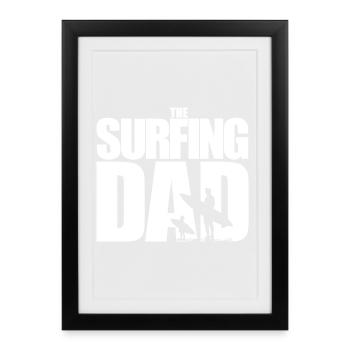 Surfeur, Surfeur Papa, Surfeur Enfant, Wellenreiten - Affiche encadrée (27 × 37 cm) - noir - Devant