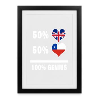 Chili et Grande-Bretagne 100% Genius Flag - Affiche encadrée (27 × 37 cm) - noir - Devant