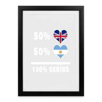 Argentine et Grande-Bretagne 100% Genius Flag - Affiche encadrée (27 × 37 cm) - noir - Devant