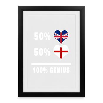 England and Great Britain 100% Genius Flag - Framed poster (27 × 37 cm) - black - Front
