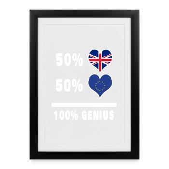 Europe et Grande-Bretagne 100% Genius Flag - Affiche encadrée (27 × 37 cm) - noir - Devant