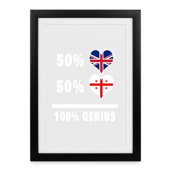Géorgie et Grande-Bretagne 100% Genius Flag - Affiche encadrée (27 × 37 cm) - noir - Devant