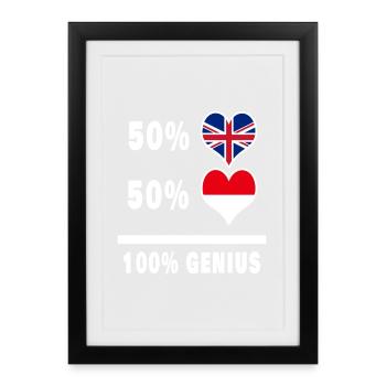 Indonésie et Grande-Bretagne 100% Genius Flag - Affiche encadrée (27 × 37 cm) - noir - Devant