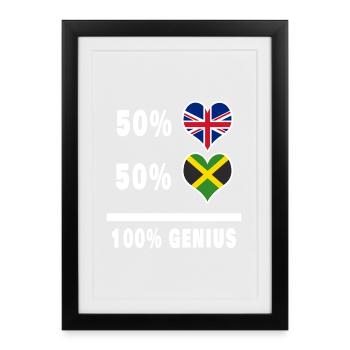 Drapeau 100% Genius de la Jamaïque et de la Grande-Bretagne - Affiche encadrée (27 × 37 cm) - noir - Devant