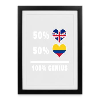 Colombie et Grande-Bretagne 100% Genius Flag - Affiche encadrée (27 × 37 cm) - noir - Devant