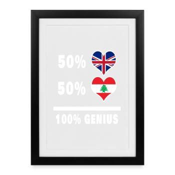 Liban et Grande-Bretagne 100% Genius Flag - Affiche encadrée (27 × 37 cm) - noir - Devant