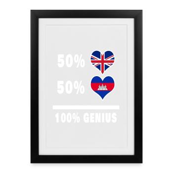 Cambodge et Grande-Bretagne 100% Genius Flag - Affiche encadrée (27 × 37 cm) - noir - Devant